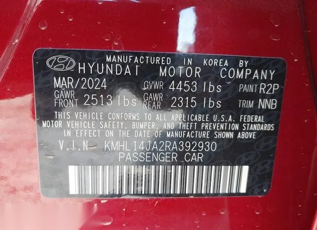 KMHL14JA2RA392930 2024 2024 Hyundai Sonata- Sel 9