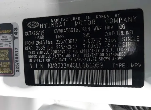 KM8J33A43LU161059 2020 2020 Hyundai Tucson- Value 9