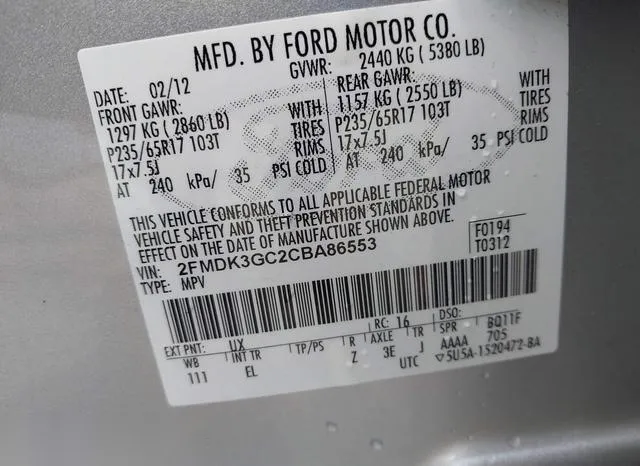 2FMDK3GC2CBA86553 2012 2012 Ford Edge- SE 9