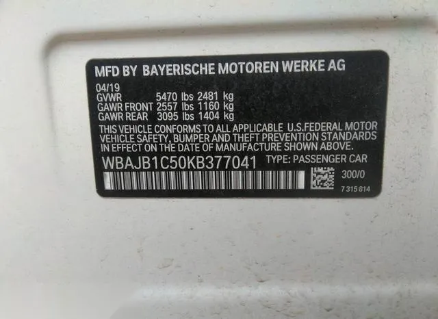 WBAJB1C50KB377041 2019 2019 BMW 5 Series- 530E Xdrive Iperf 9