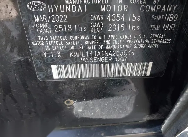 KMHL14JA1NA213044 2022 2022 Hyundai Sonata- Sel 9