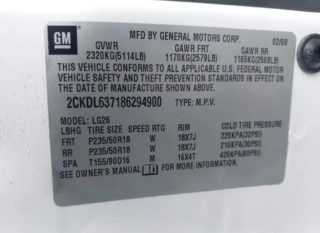 2CKDL637186294900 2008 2008 Pontiac Torrent- Gxp 9