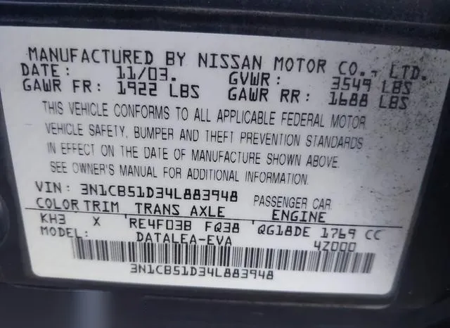 3N1CB51D34L883948 2004 2004 Nissan Sentra- 1-8S 9