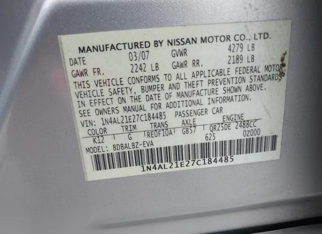 1N4AL21E27C184485 2007 2007 Nissan Altima- 2-5 S 9