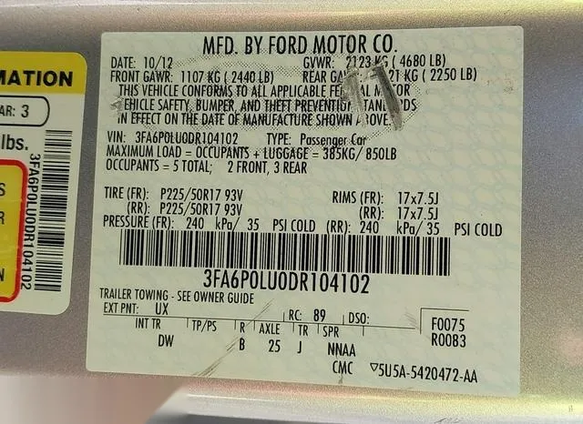 3FA6P0LU0DR104102 2013 2013 Ford Fusion- Hybrid SE 9