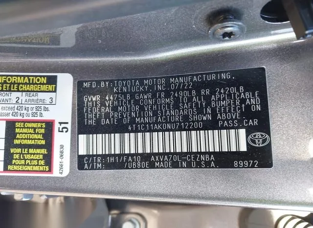 4T1C11AK0NU712200 2022 2022 Toyota Camry- LE 9