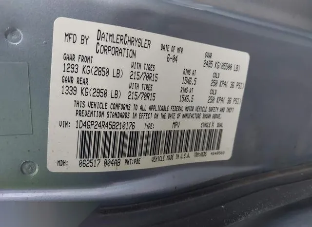 1D4GP24R45B210176 2005 2005 Dodge Grand Caravan- SE 9