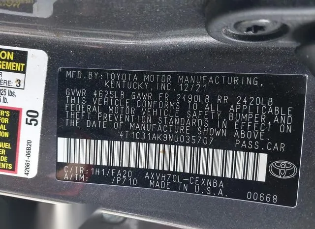 4T1C31AK9NU035707 2022 2022 Toyota Camry- Le Hybrid 9