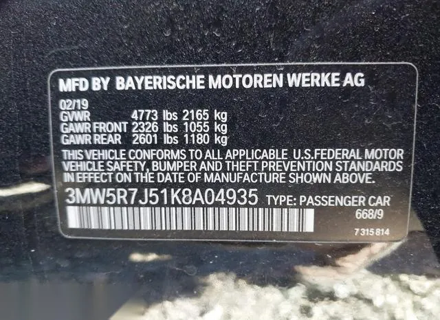 3MW5R7J51K8A04935 2019 2019 BMW 3 Series- 330I Xdrive 9