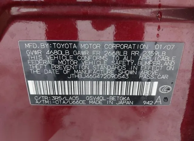 JTHBJ46G472090543 2007 2007 Lexus ES- 350 9