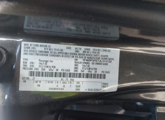 1FADP3FE7JL313120 2018 2018 Ford Focus- SE 9