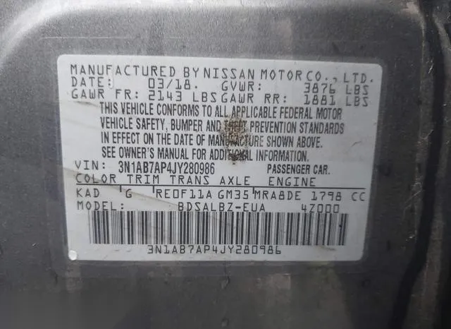 3N1AB7AP4JY280986 2018 2018 Nissan Sentra- S 9