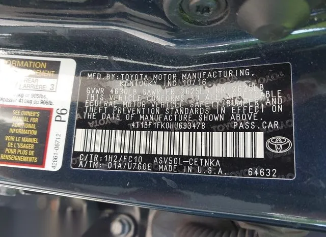 4T1BF1FK0HU693478 2017 2017 Toyota Camry- LE 9