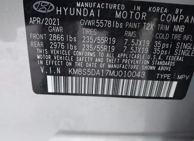 KM8S5DA17MU010043 2021 2021 Hyundai Santa Fe- Hybrid Limited 9