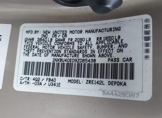 1NXBU40E09Z085438 2009 2009 Toyota Corolla 9