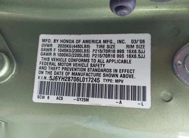 5J6YH28706L017245 2006 2006 Honda Element- Ex-P 9