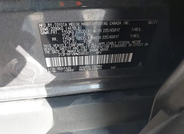 2T3P1RFV8MW208597 2021 2021 Toyota RAV4- Xle 9