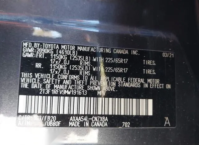 2T3F1RFV9MW191613 2021 2021 Toyota RAV4- LE 9