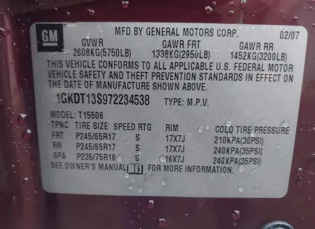 1GKDT13S972234538 2007 2007 GMC Envoy- Sle 9