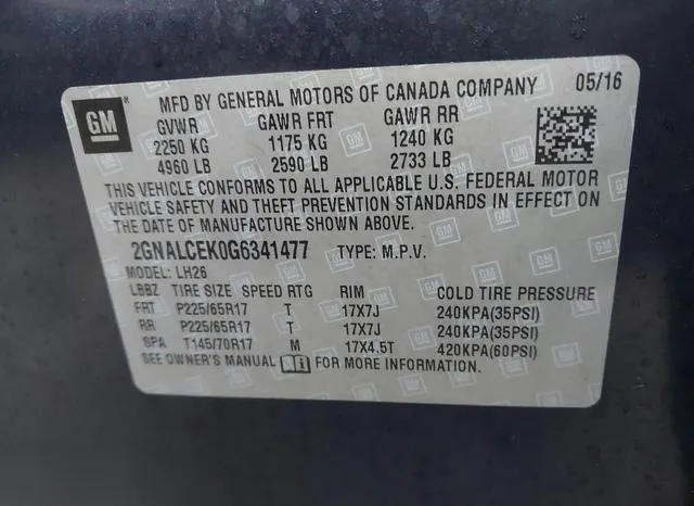 2GNALCEK0G6341477 2016 2016 Chevrolet Equinox- LT 9