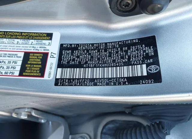 4T1BF1FK4HU285405 2017 2017 Toyota Camry- SE 9