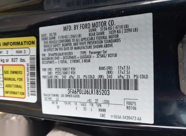 3FA6P0LU6LR185203 2020 2020 Ford Fusion- Hybrid Se 9