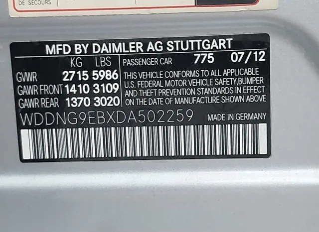 WDDNG9EBXDA502259 2013 2013 Mercedes-Benz S 550- 4Matic 9