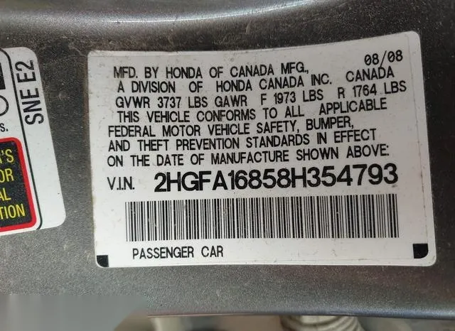 2HGFA16858H354793 2008 2008 Honda Civic- EX 9