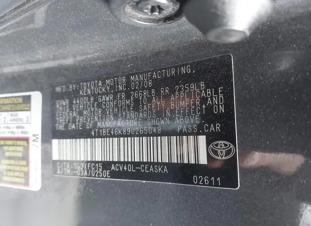 4T1BE46K89U265048 2009 2009 Toyota Camry- SE 9