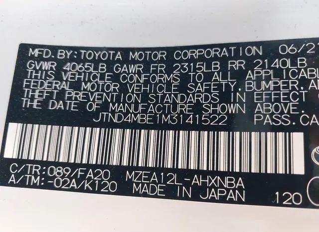 JTND4MBE1M3141522 2021 2021 Toyota Corolla- SE 9