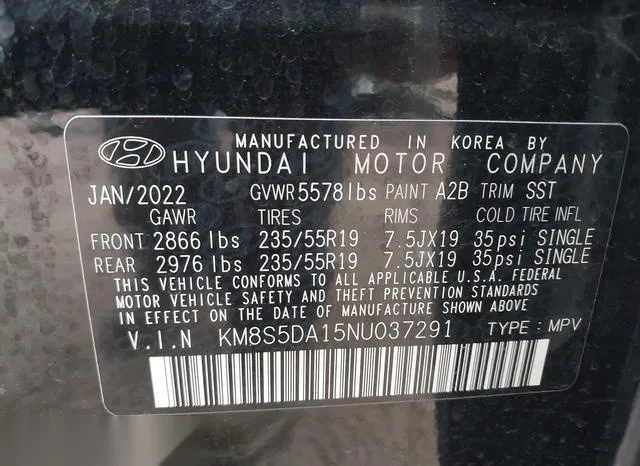 KM8S5DA15NU037291 2022 2022 Hyundai Santa Fe- Hybrid Limited 9