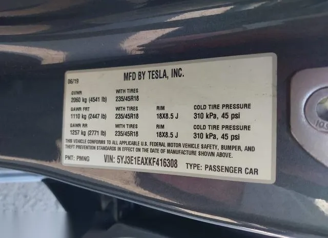 5YJ3E1EAXKF416308 2019 2019 Tesla Model 3- Long Range/Mid R 9