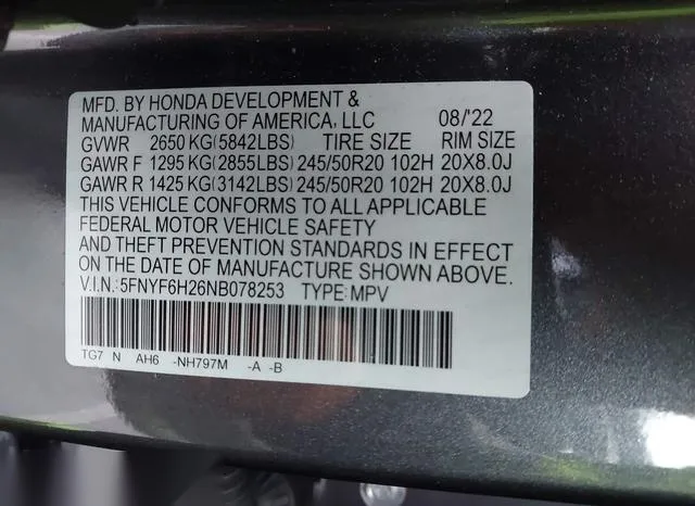 5FNYF6H26NB078253 2022 2022 Honda Pilot- Awd Special Edition 9