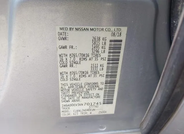 1N6AD0EV3KN701745 2019 2019 Nissan Frontier- SV 9