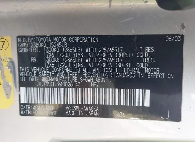 JTJHA31U940028143 2004 2004 Lexus RX- 330 9