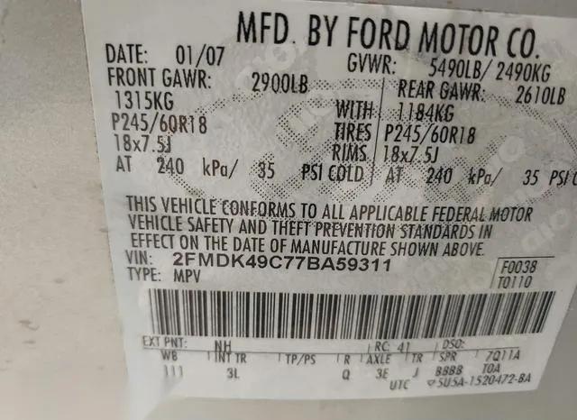 2FMDK49C77BA59311 2007 2007 Ford Edge- Sel Plus 9