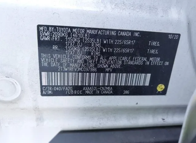 2T3W1RFV3MC097986 2021 2021 Toyota RAV4- Xle 9