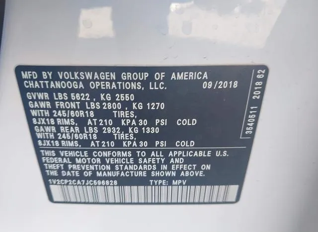 1V2CP2CA7JC596828 2018 2018 Volkswagen Atlas- 2-0T Se 9