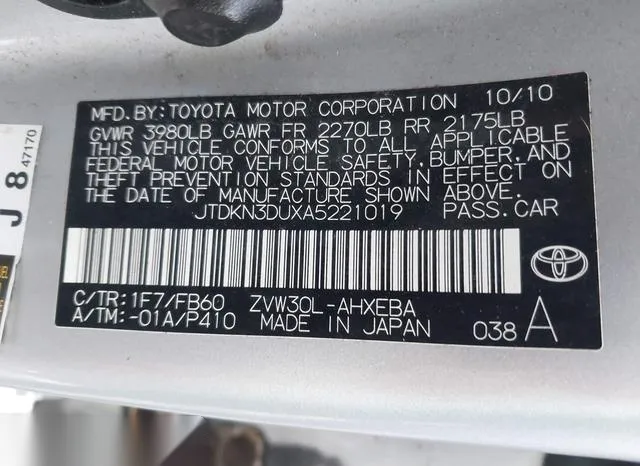 JTDKN3DUXA5221019 2010 2010 Toyota Prius- Iii 9