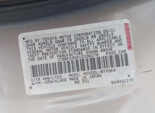 JT8BF28GX10336078 2001 2001 Lexus ES- 300 9