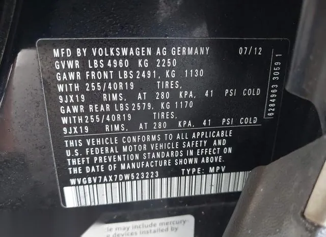 WVGBV7AX7DW523223 2013 2013 Volkswagen Tiguan- Sel 9