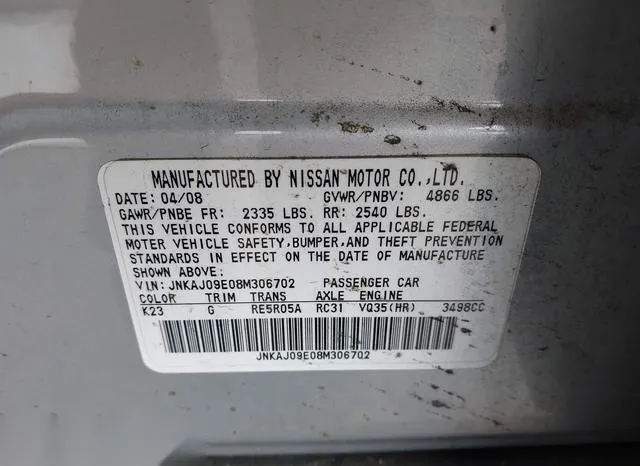 JNKAJ09E08M306702 2008 2008 Infiniti EX35- Journey 9