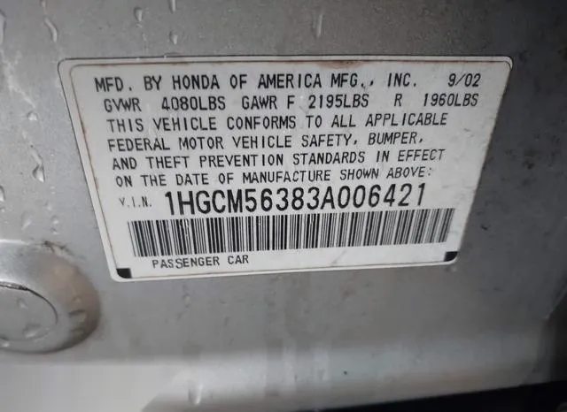 1HGCM56383A006421 2003 2003 Honda Accord- 2-4 LX 9