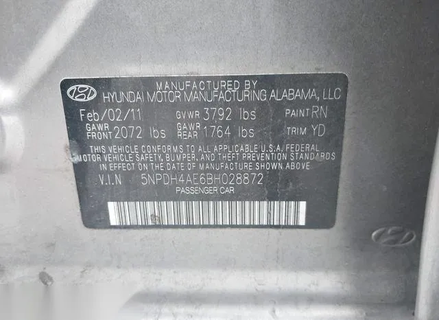 5NPDH4AE6BH028872 2011 2011 Hyundai Elantra- Gls 9