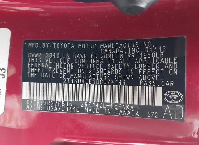 2T1BU4EE1DC074144 2013 2013 Toyota Corolla- LE 9