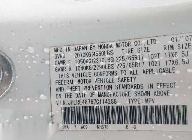 JHLRE48767C114288 2007 2007 Honda CR-V- Ex-L 9