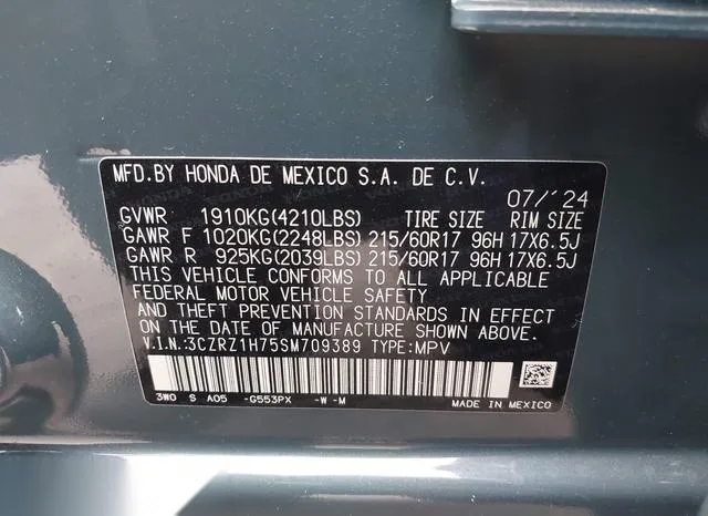 3CZRZ1H75SM709389 2025 2025 Honda HR-V- 2Wd Ex-L 9