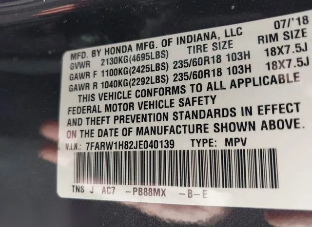 7FARW1H82JE040139 2018 2018 Honda CR-V- Ex-L/Ex-L Navi 9