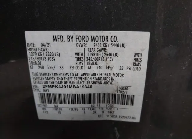 2FMPK4J91MBA19346 2021 2021 Ford Edge- Sel 9