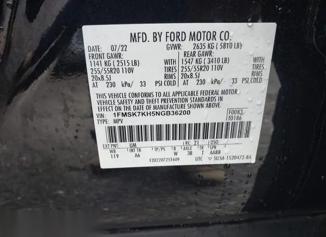 1FMSK7KH5NGB36200 2022 2022 Ford Explorer- St-Line 9